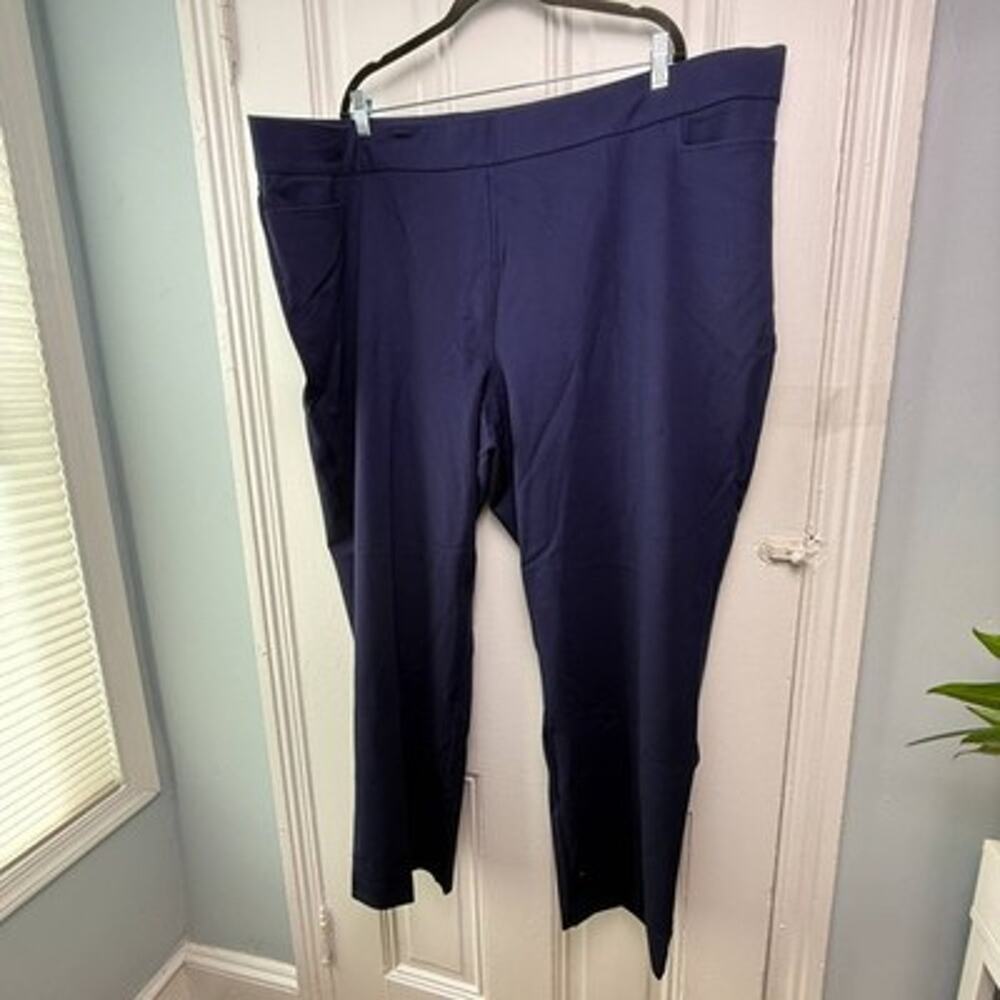 Susan Graver Status Stretch Pull-on Trousers Womens 4X Navy Blue Straight Leg